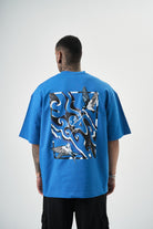 Erkek Let'S Get Tight Nakışlı Oversize T-Shirt Mavi