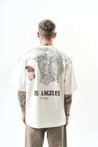 Erkek Los Angeles Baskılı Oversize T-Shirt Ekru