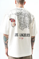 Erkek Los Angeles Baskılı Oversize T-Shirt Ekru