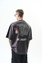 Erkek Los Angeles Baskılı Oversize T-Shirt Füme