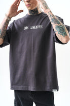 Erkek Los Angeles Baskılı Oversize T-Shirt Füme