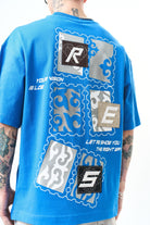 Erkek Low Vision Nakışlı Oversize T-Shirt Mavi