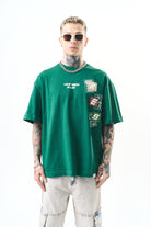 Erkek Low Vision Nakışlı Oversize T-Shirt Nefti