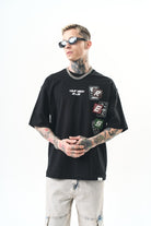 Erkek Low Vision Nakışlı Oversize T-Shirt Siyah