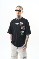 Erkek Low Vision Nakışlı Oversize T-Shirt Siyah