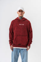 Erkek Mask Off Baskılı Yıkamalı Kapüşonlu Oversize Hoodie Bordo - 0