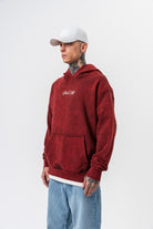 Erkek Mask Off Baskılı Yıkamalı Kapüşonlu Oversize Hoodie Bordo - 2