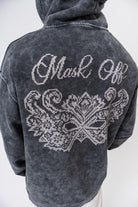 Erkek Mask Off Baskılı Yıkamalı Kapüşonlu Oversize Hoodie Siyah - 4