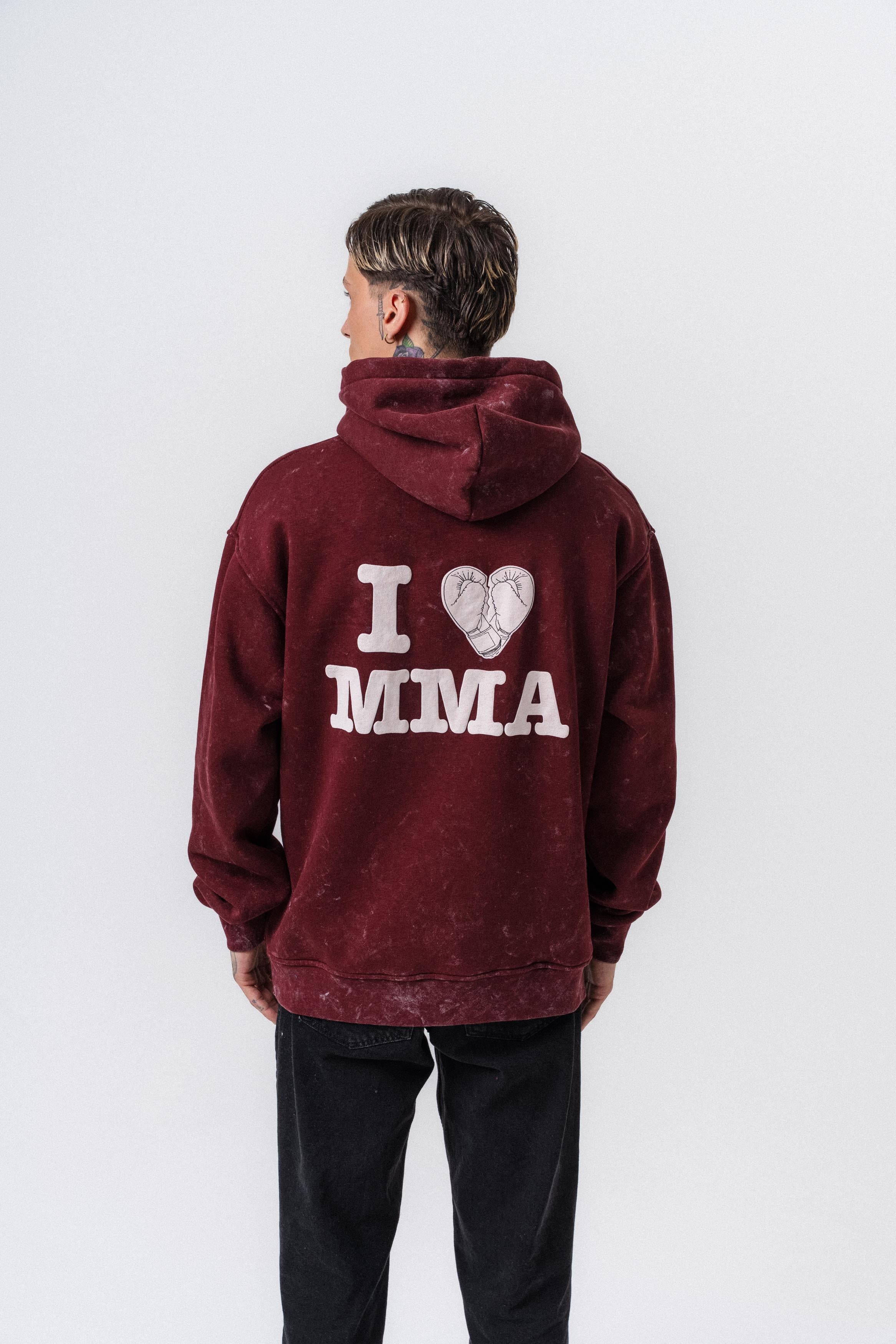 Erkek Mma Baskılı Kapüşonlu Oversize Hoodie Bordo