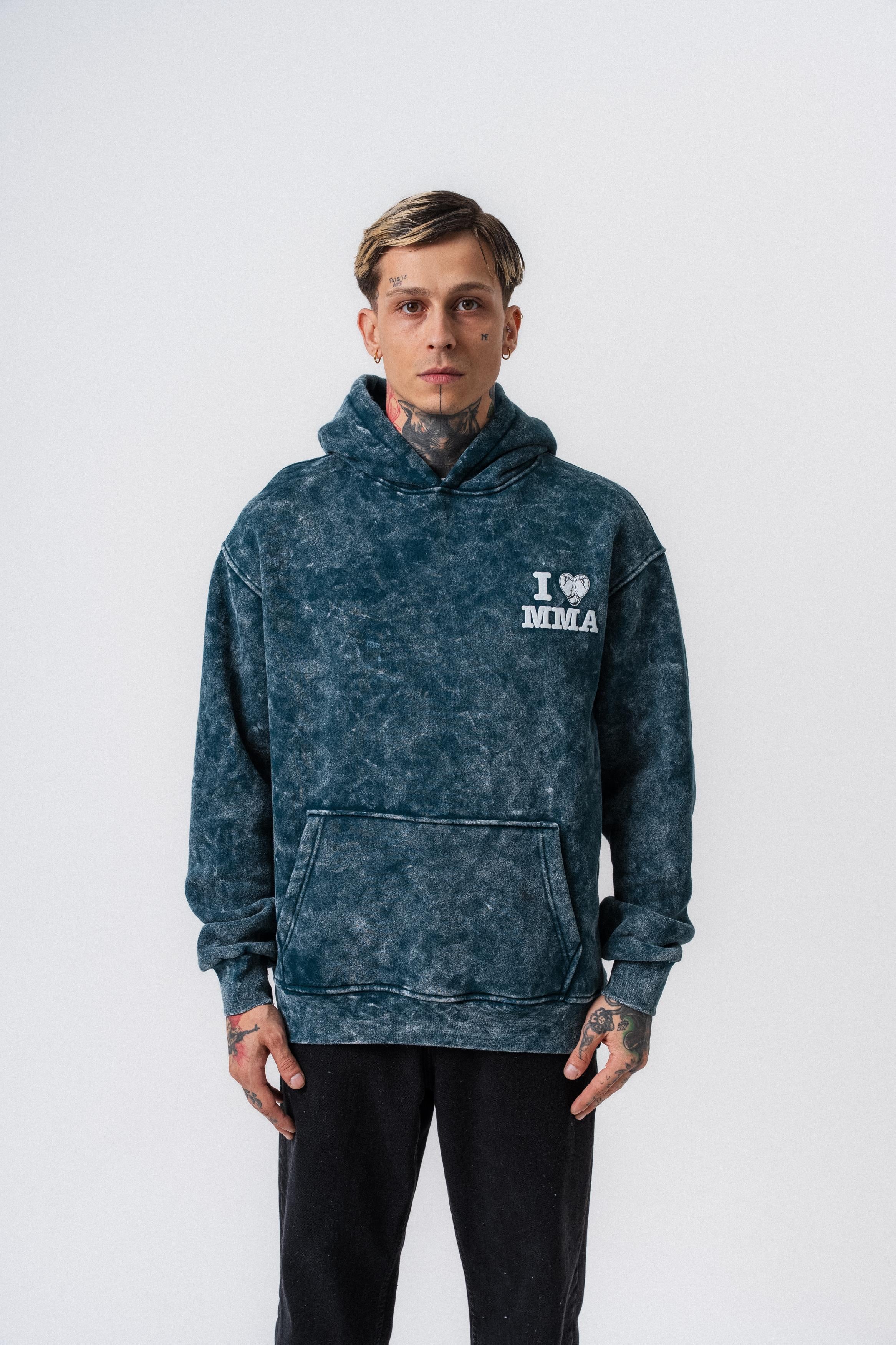 Erkek Mma Baskılı Kapüşonlu Oversize Hoodie Zümrüt