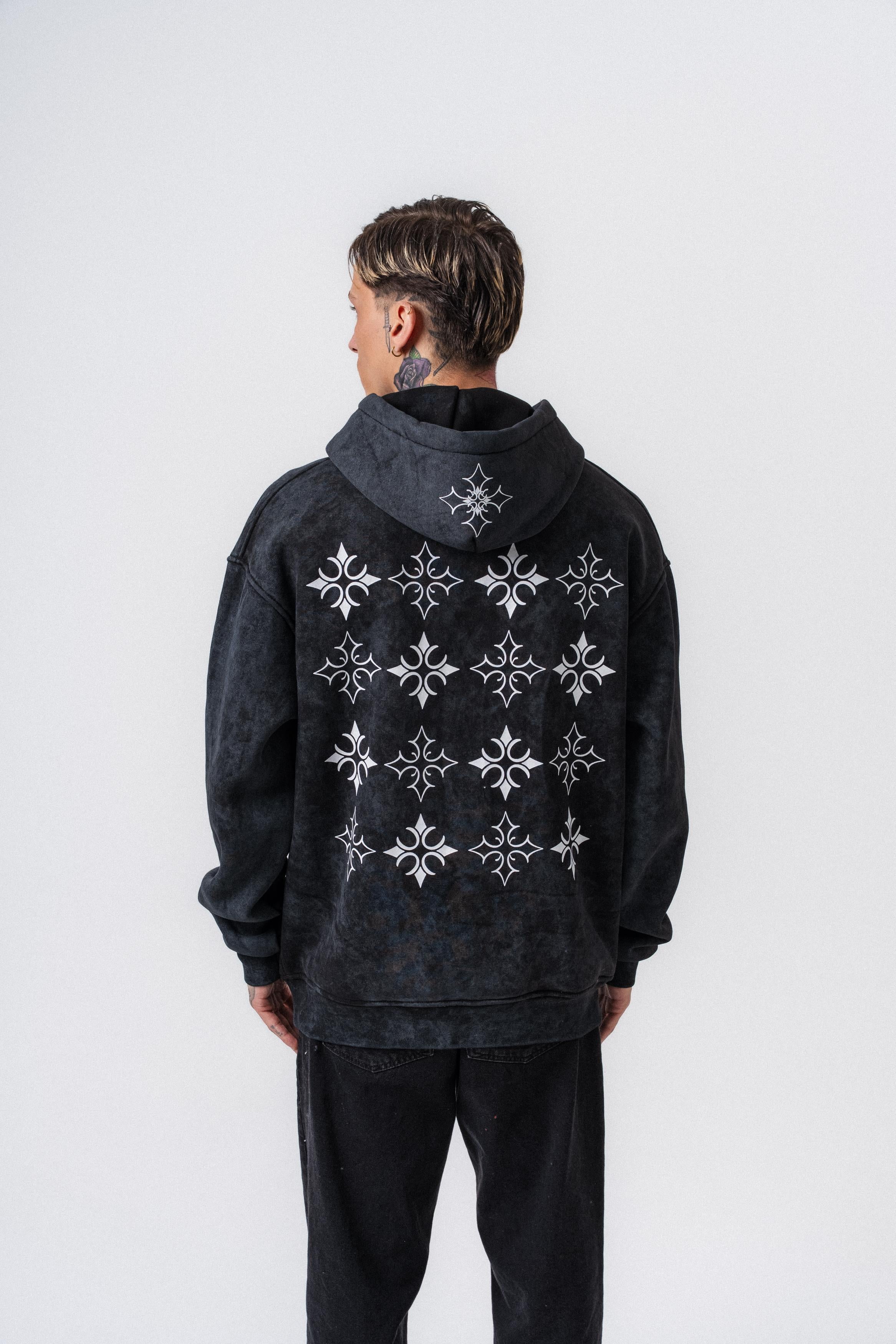 Erkek Muse Baskılı Yıkamalı Kapüşonlu Oversize Hoodie Siyah