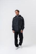 Erkek Muse Baskılı Yıkamalı Kapüşonlu Oversize Hoodie Siyah