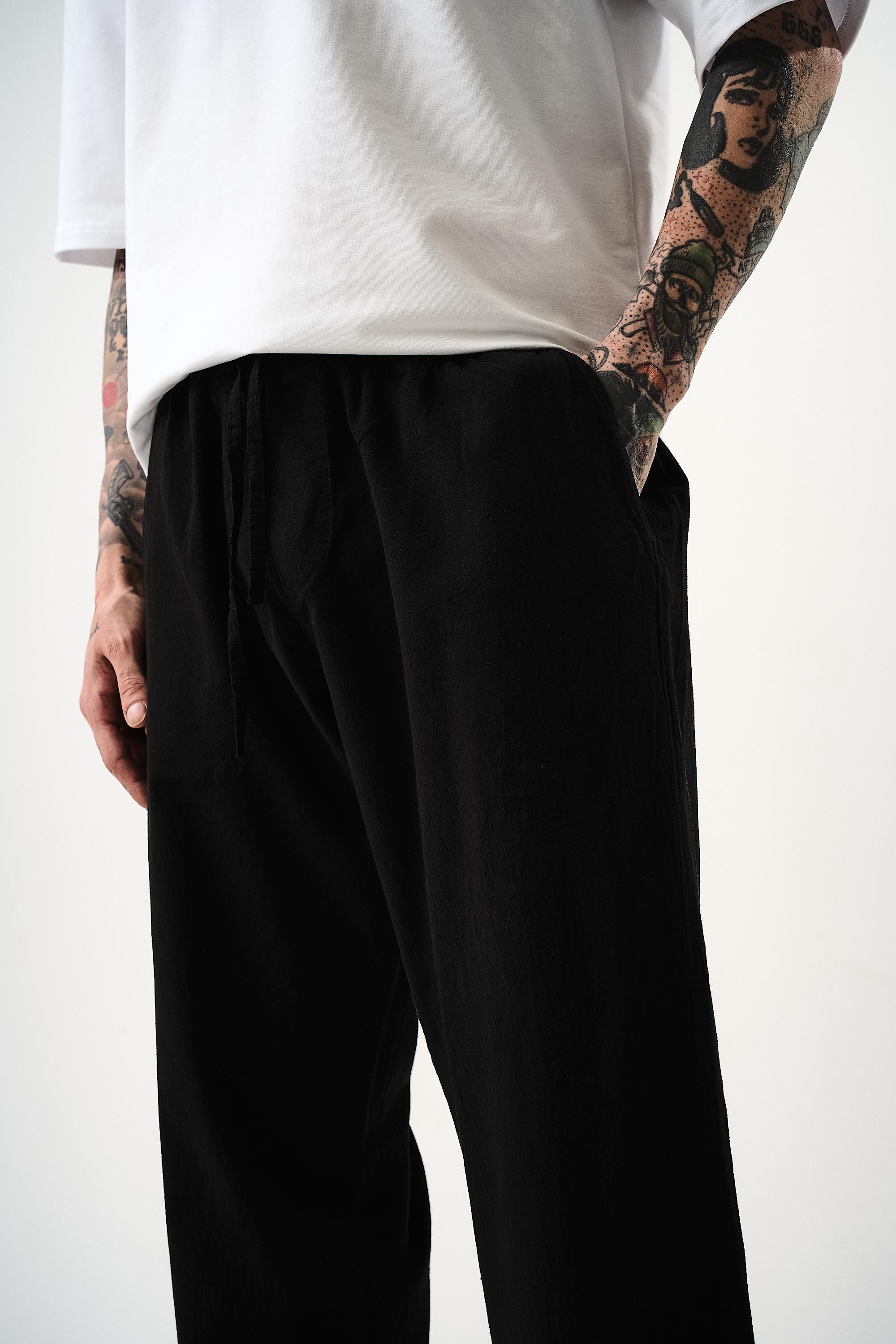 Erkek Müslin Kumaş Baggy Pantolon Siyah