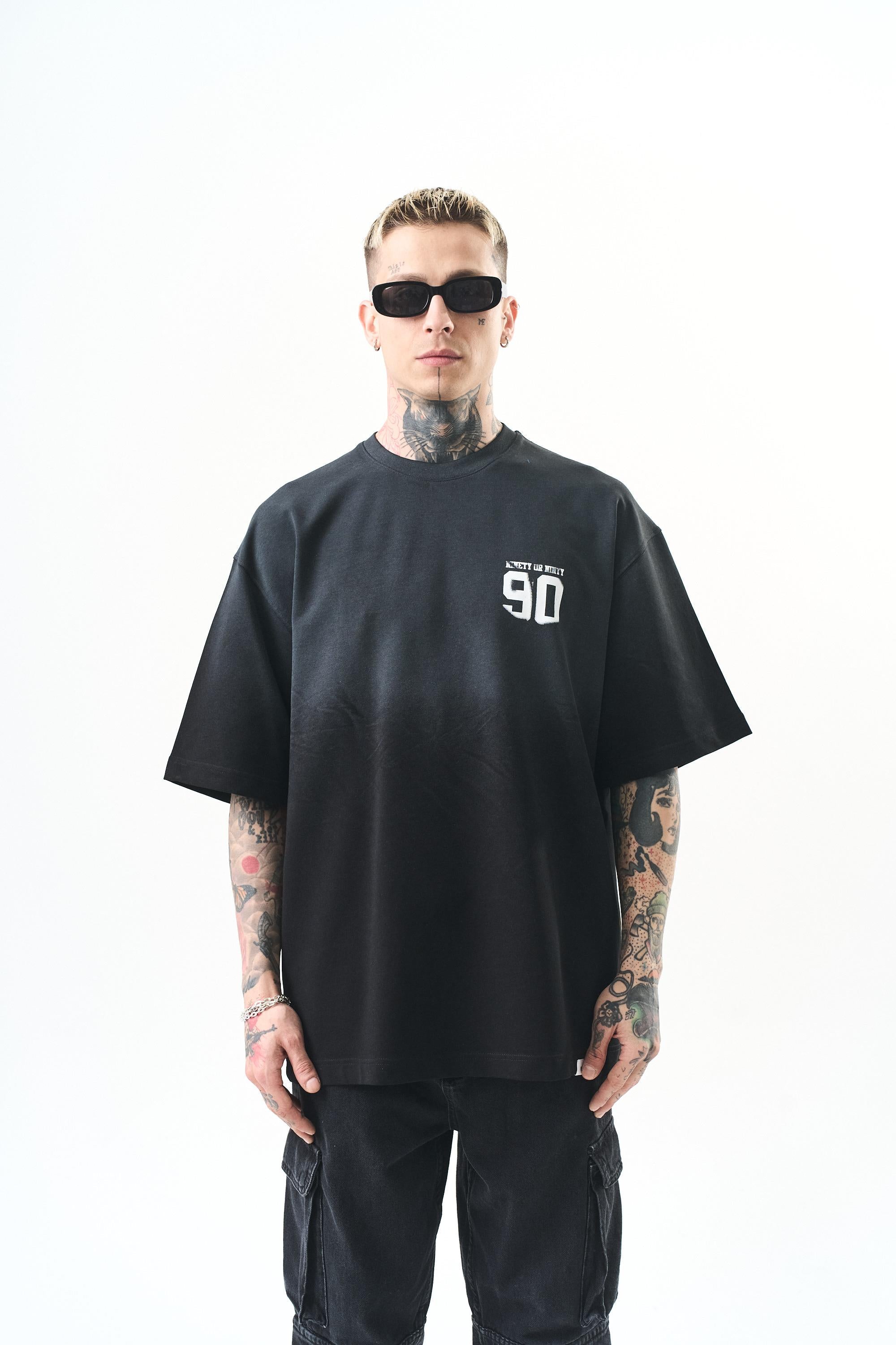 Erkek Ninety Baskılı Oversize T-Shirt Siyah