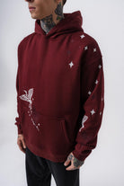 Erkek No Perch Nakışlı Kapüşonlu Oversize Hoodie Bordo