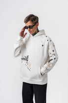 Erkek No Perch Nakışlı Kapüşonlu Oversize Hoodie Ekru