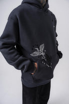 Erkek No Perch Nakışlı Kapüşonlu Oversize Hoodie Füme