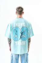 Erkek None Three Baskılı Oversize T-Shirt Bebe Mavi