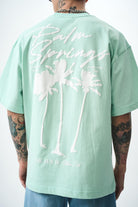 Erkek Palm Baskılı Oversize T-Shirt Su Yeşili