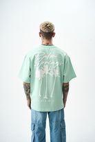 Erkek Palm Baskılı Oversize T-Shirt Su Yeşili