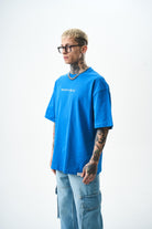 Erkek Palm Baskılı Oversize T-Shirt Mavi