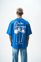 Erkek Palm Baskılı Oversize T-Shirt Mavi