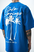 Erkek Palm Baskılı Oversize T-Shirt Mavi