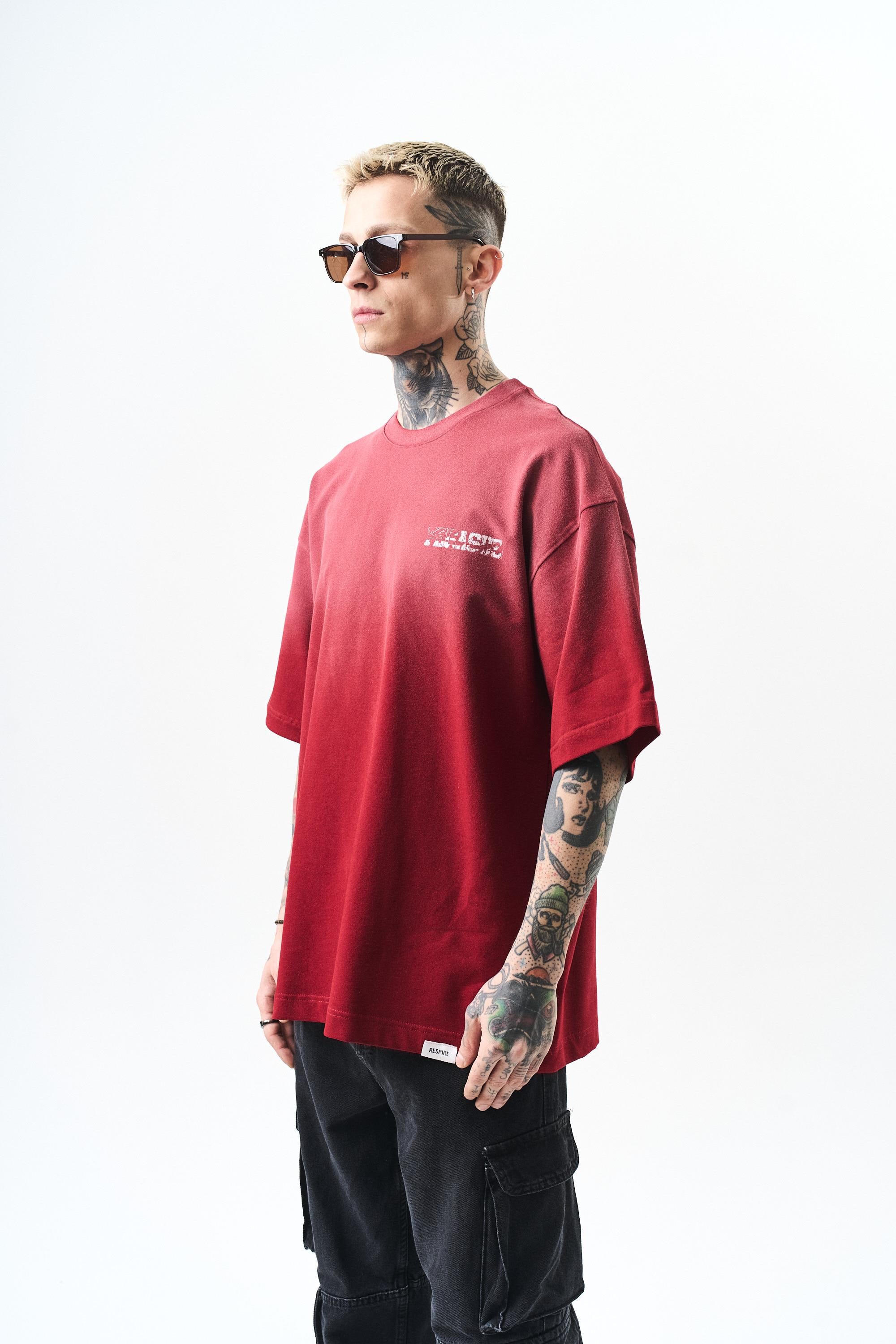 Erkek Pegasus Baskılı Oversize T-Shirt Bordo