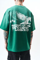 Erkek Pegasus Baskılı Oversize T-Shirt Nefti