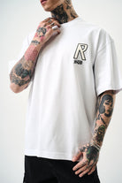 Erkek R Creative Nakışlı Oversize T-Shirt Beyaz - 4