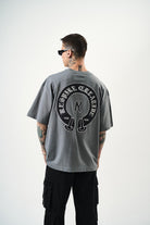 Erkek R Creative Nakışlı Oversize T-Shirt Füme - 1