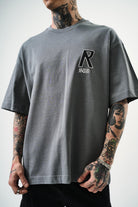 Erkek R Creative Nakışlı Oversize T-Shirt Füme - 4