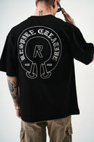 Erkek R Creative Nakışlı Oversize T-Shirt Siyah - 3