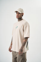 Erkek Res'Cue Baskılı Oversize T-Shirt Bej