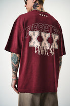 Erkek Respire Baskılı Yıkamalı Oversize T-Shirt Bordo - 3