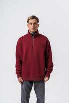 Erkek Respire Yazı Detaylı Yarım Fermuarlı Basic Sweatshirt Bordo