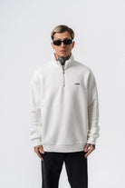 Erkek Respire Yazı Detaylı Yarım Fermuarlı Basic Sweatshirt Ekru