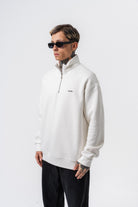 Erkek Respire Yazı Detaylı Yarım Fermuarlı Basic Sweatshirt Ekru