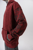 Erkek Root Deep Baskılı Yıkamalı Kapüşonlu Oversize Hoodie Bordo