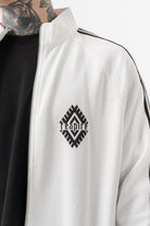 Erkek Şerit Detaylı Dik Yaka Doubleface Zip Oversize Sweatshirt Ekru