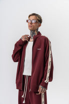 Erkek Respire Şerit Detaylı Dik Yaka Doubleface Zip Oversize Sweatshirt Bordo