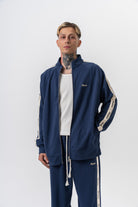 Erkek Respire Şerit Detaylı Dik Yaka Doubleface Zip Oversize Sweatshirt Lacivert