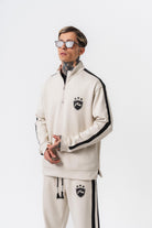 Erkek Şerit Detaylı Yarım Fermuarlı Modal Sweatshirt Ekru