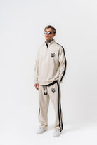 Erkek Şerit Detaylı Yarım Fermuarlı Modal Sweatshirt Ekru