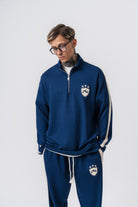 Erkek Şerit Detaylı Yarım Fermuarlı Modal Sweatshirt Lacivert
