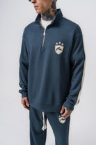 Erkek Şerit Detaylı Yarım Fermuarlı Modal Sweatshirt Petrol
