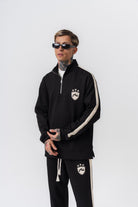 Erkek Şerit Detaylı Yarım Fermuarlı Modal Sweatshirt Siyah