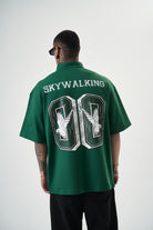 Erkek Skywalking Baskılı Yarım Fermuarlı Oversize T-Shirt Nefti
