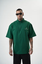 Erkek Skywalking Baskılı Yarım Fermuarlı Oversize T-Shirt Nefti