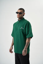 Erkek Skywalking Baskılı Yarım Fermuarlı Oversize T-Shirt Nefti